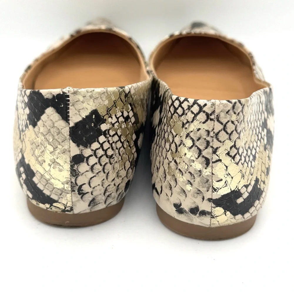 EXPRESS Snake Print Pointed Toe Ballet Flats Metallic Gold Ivory Black Size 8
